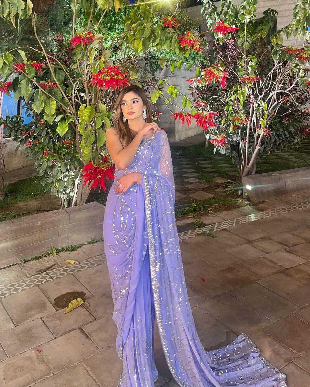 Beautiful Designer Aqua Heavy Georgette Sequanc Saree