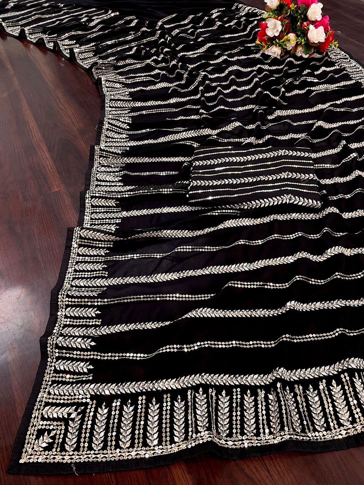 Beautiful Designer Aqua Heavy Georgette Sequanc Saree 448