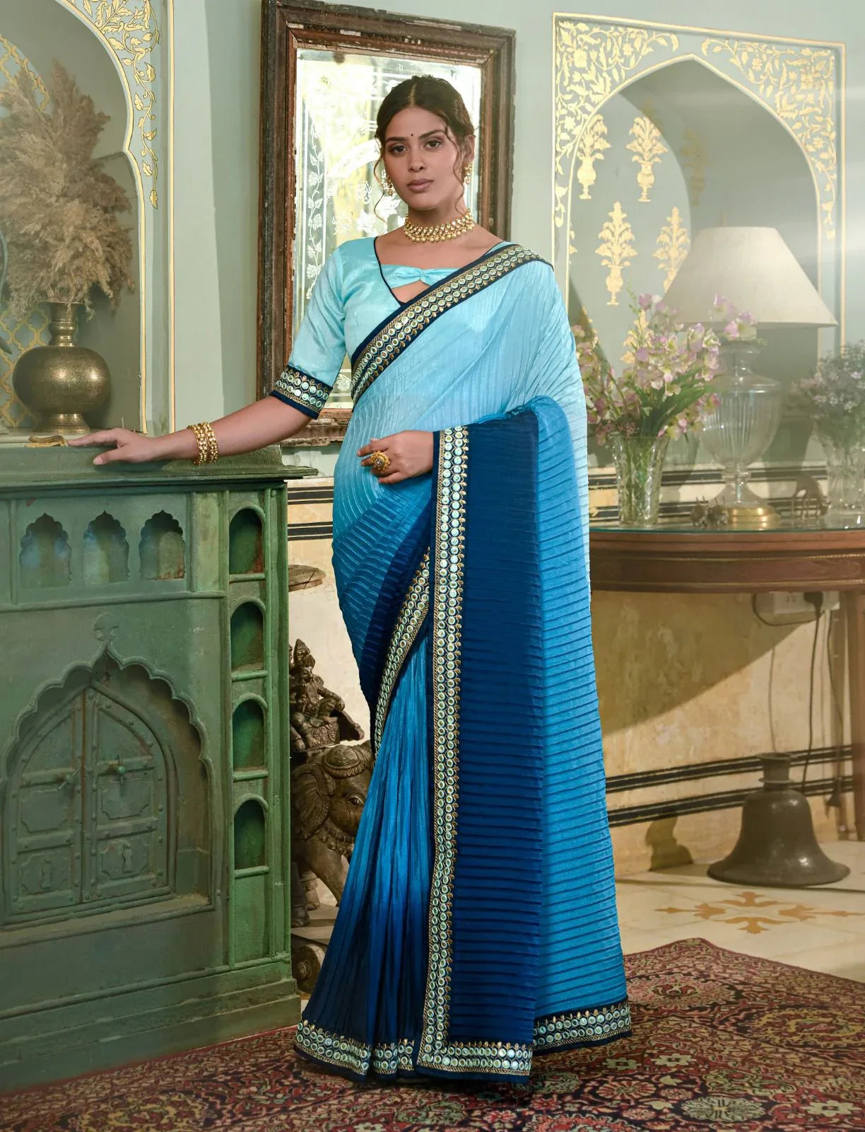 Beautiful Designer Aqua Heavy Georgette Sequanc Saree 434