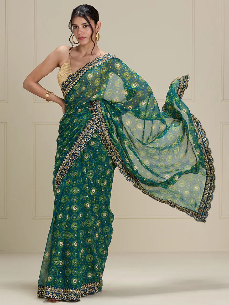 Beautiful Designer Georgette Chiffon with flower Print with Foil work Saree