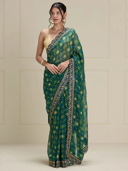 Beautiful Designer Georgette Chiffon with flower Print with Foil work Saree
