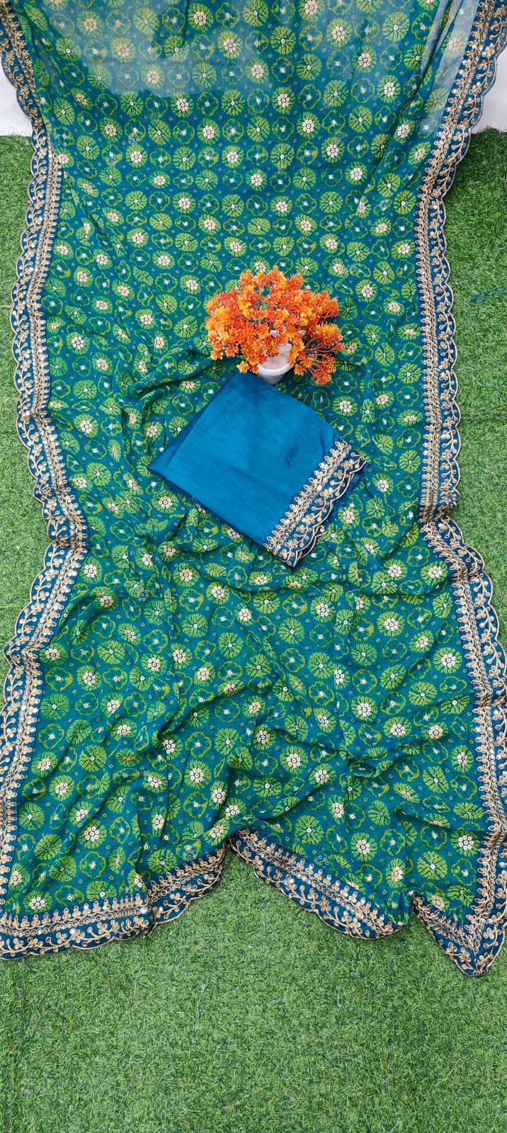 Beautiful Designer Georgette Chiffon with flower Print with Foil work Saree