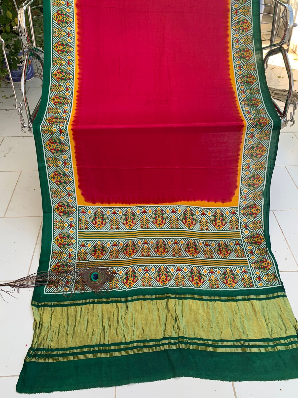 Beautiful Designer Bandhej
Gajji Silk Ajrakh Pallu Lagdi Pata Sarees