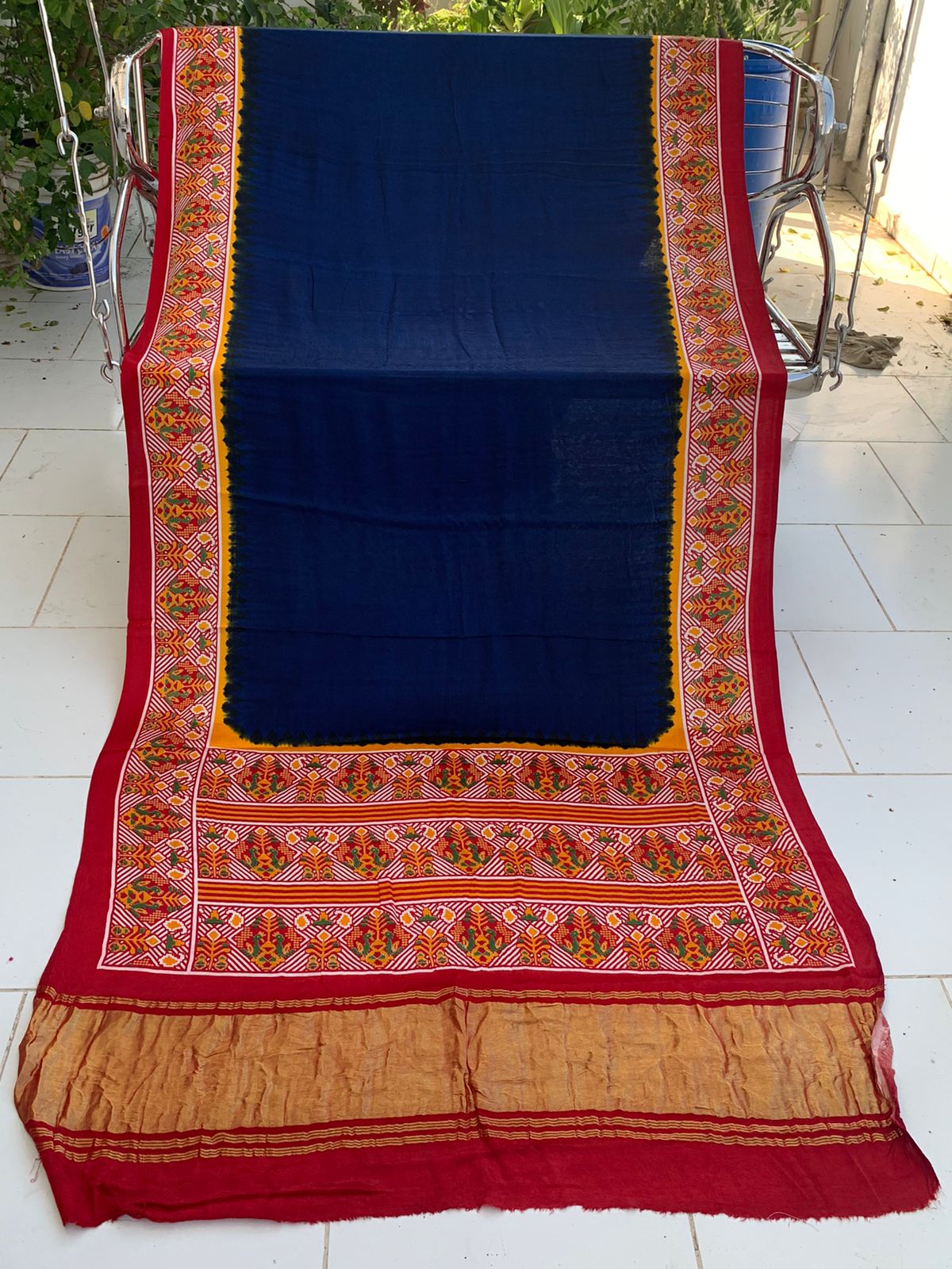 Beautiful Designer Bandhej
Gajji Silk Ajrakh Pallu Lagdi Pata Sarees