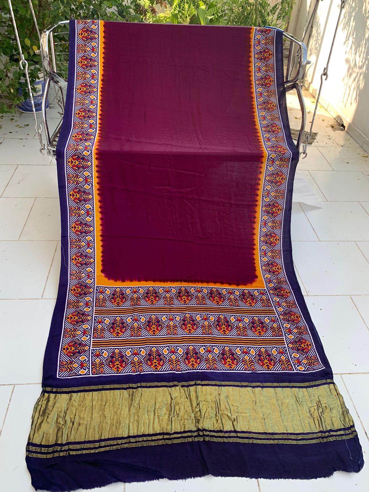 Beautiful Designer Bandhej
Gajji Silk Ajrakh Pallu Lagdi Pata Sarees