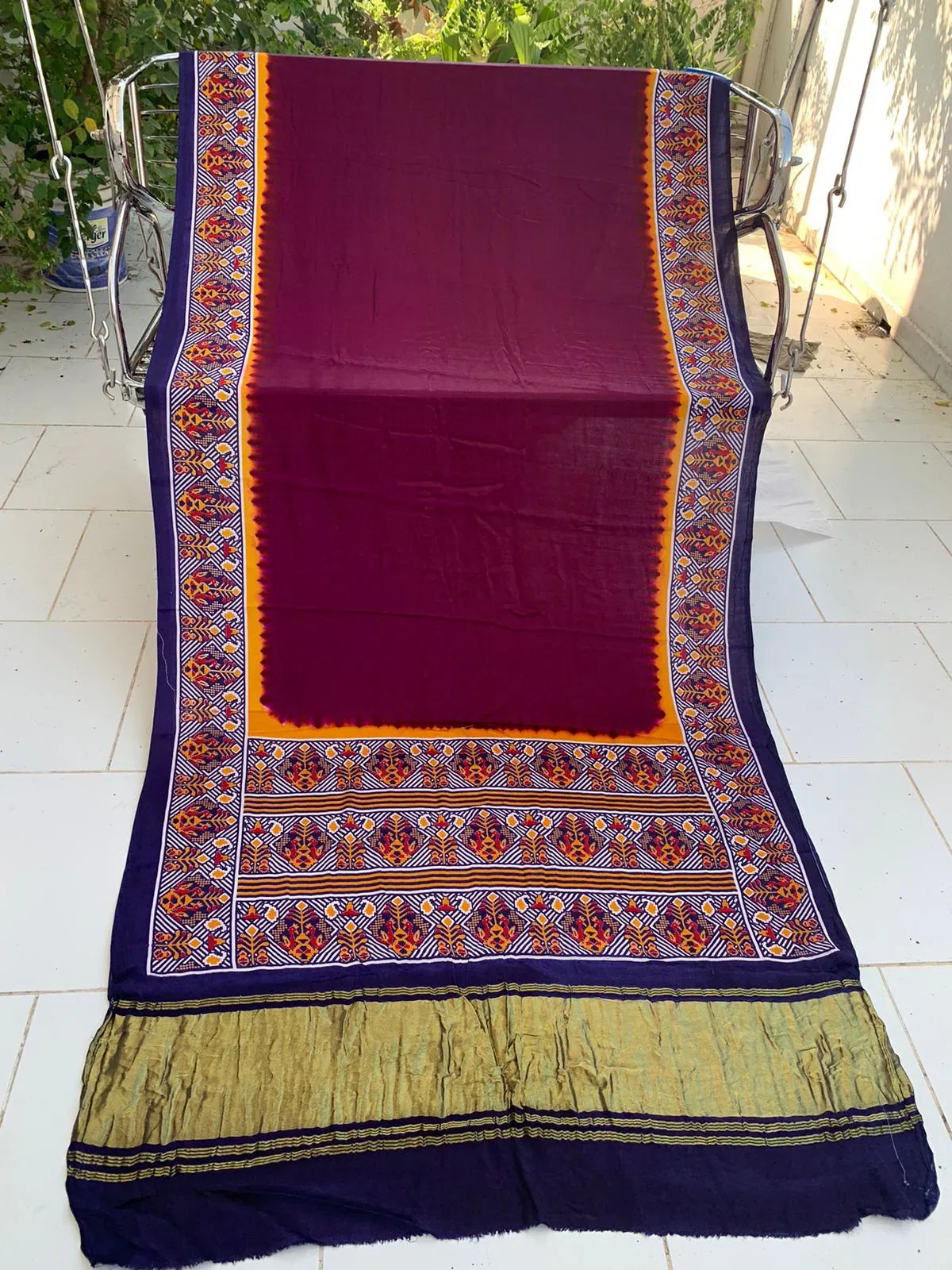 Beautiful Designer Bandhej
Gajji Silk Ajrakh Pallu Lagdi Pata Sarees