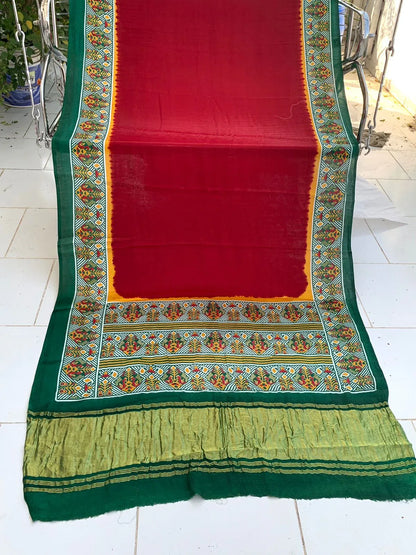 Beautiful Designer Bandhej
Gajji Silk Ajrakh Pallu Lagdi Pata Sarees