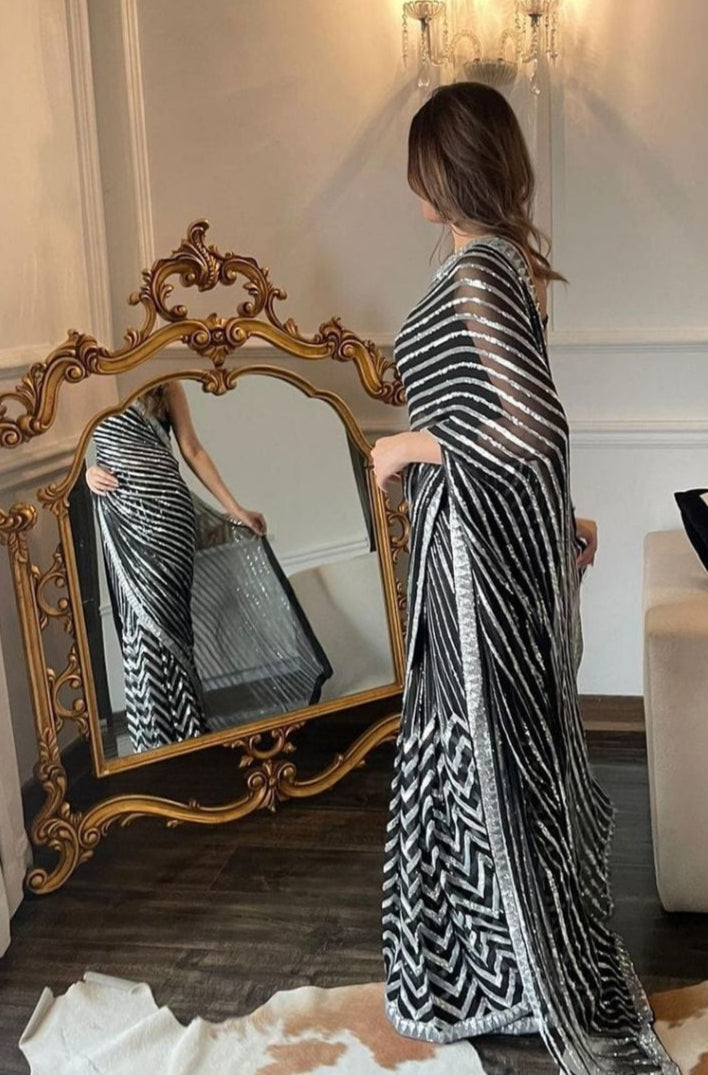 Beautiful Designer Heavy Georgette Sequanc Saree Design 392