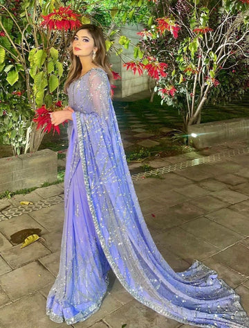 Beautiful Designer Aqua Heavy Georgette Sequanc Saree