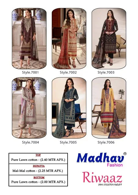 Madhav Riwaaz Vol 7 Series 7001 to 7006 Latest Patiyala Salwar Kameez (390x06)