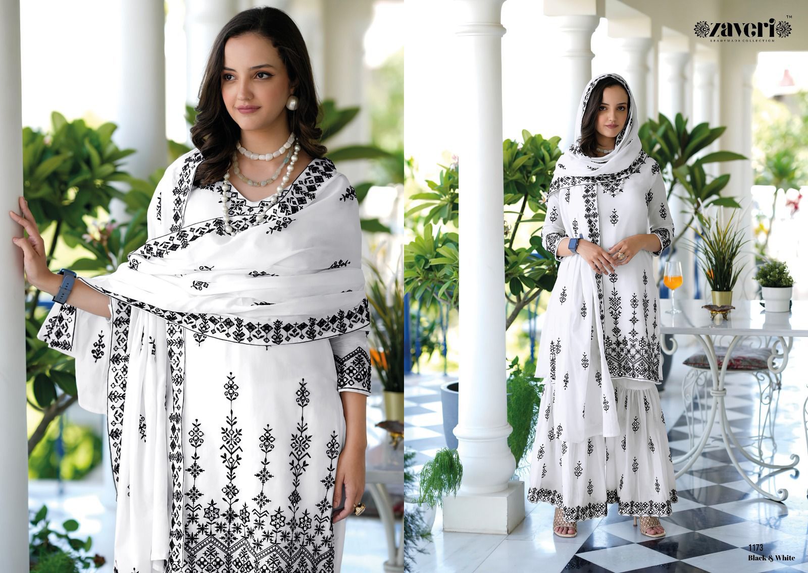 Zaveri Black-White Designer Pure Mul Mul Suit