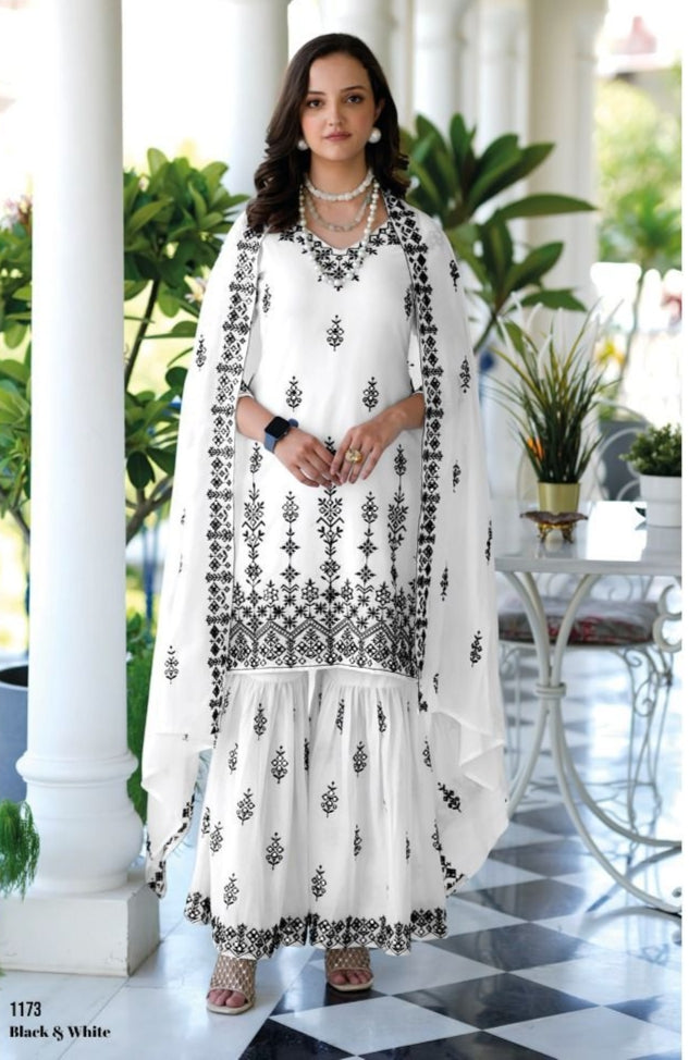 Zaveri Black-White Designer Pure Mul Mul Suit