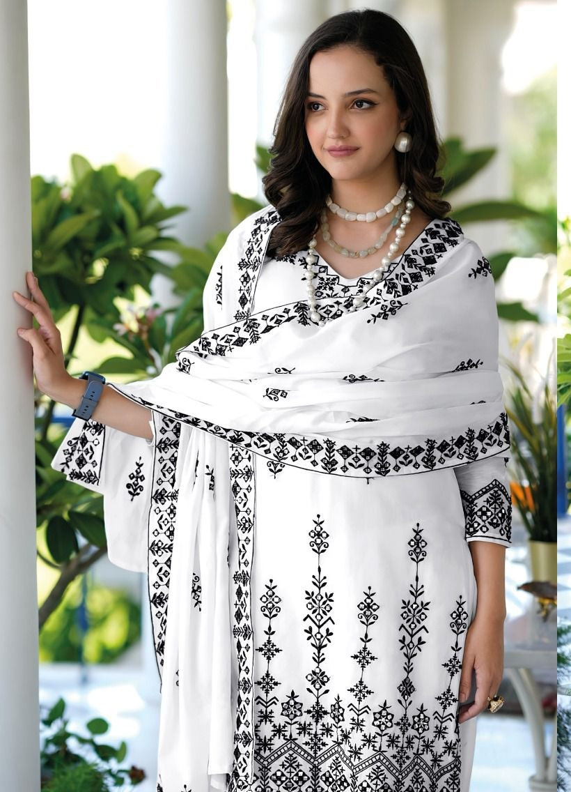 Zaveri Black-White Designer Pure Mul Mul Suit