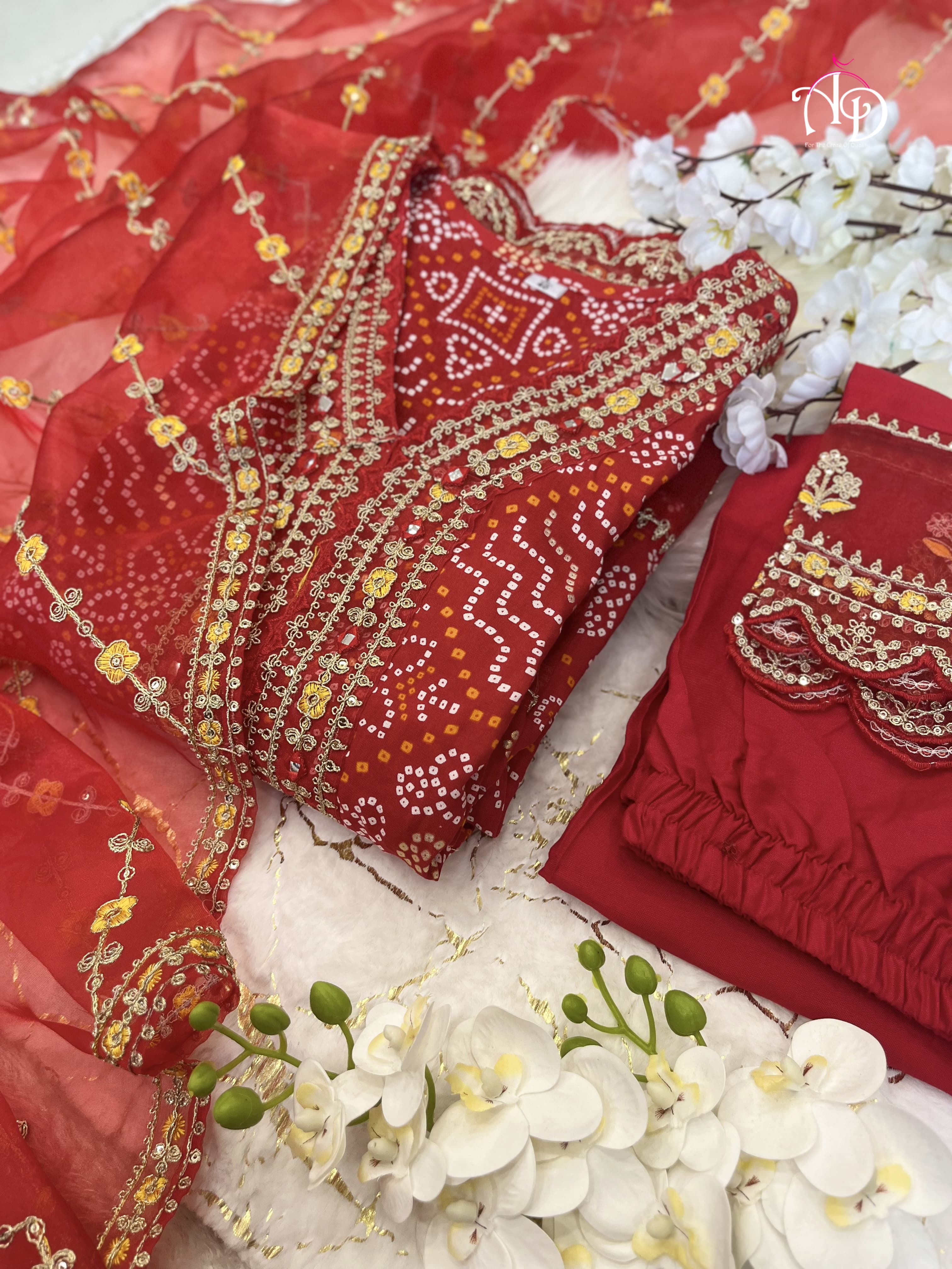 Meera Designer Red Voluminous Anarkali Readymade Suit