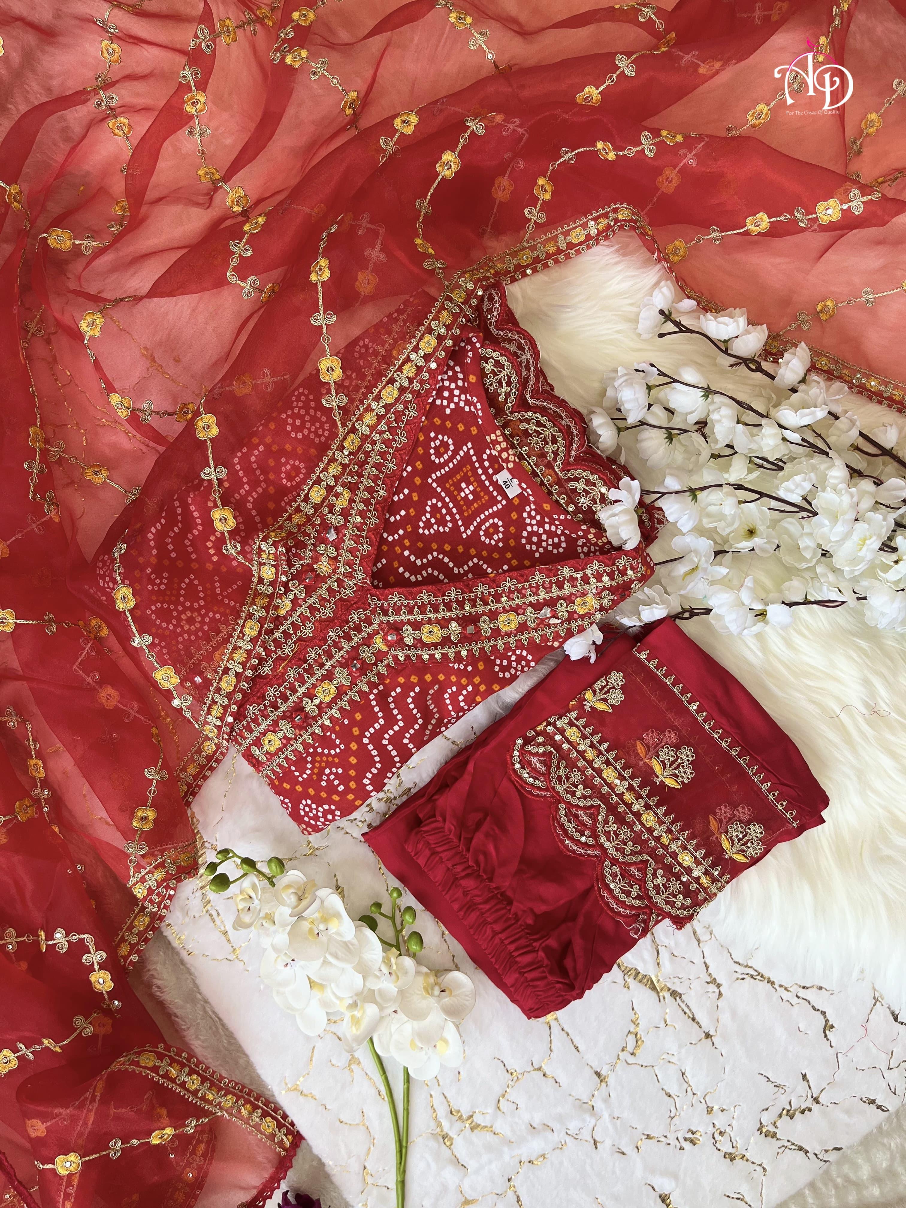 Meera Designer Red Voluminous Anarkali Readymade Suit