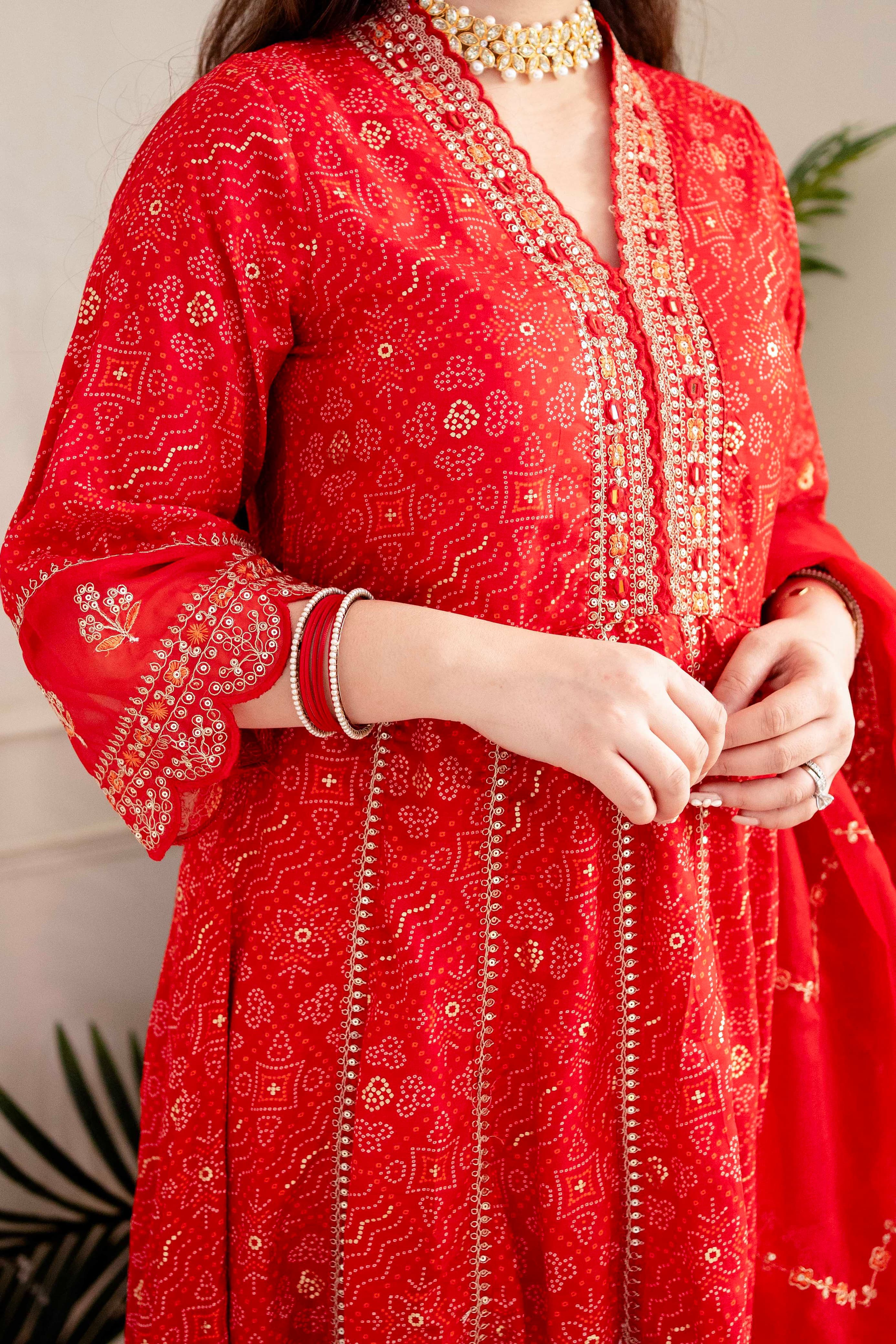 Meera Designer Red Voluminous Anarkali Readymade Suit