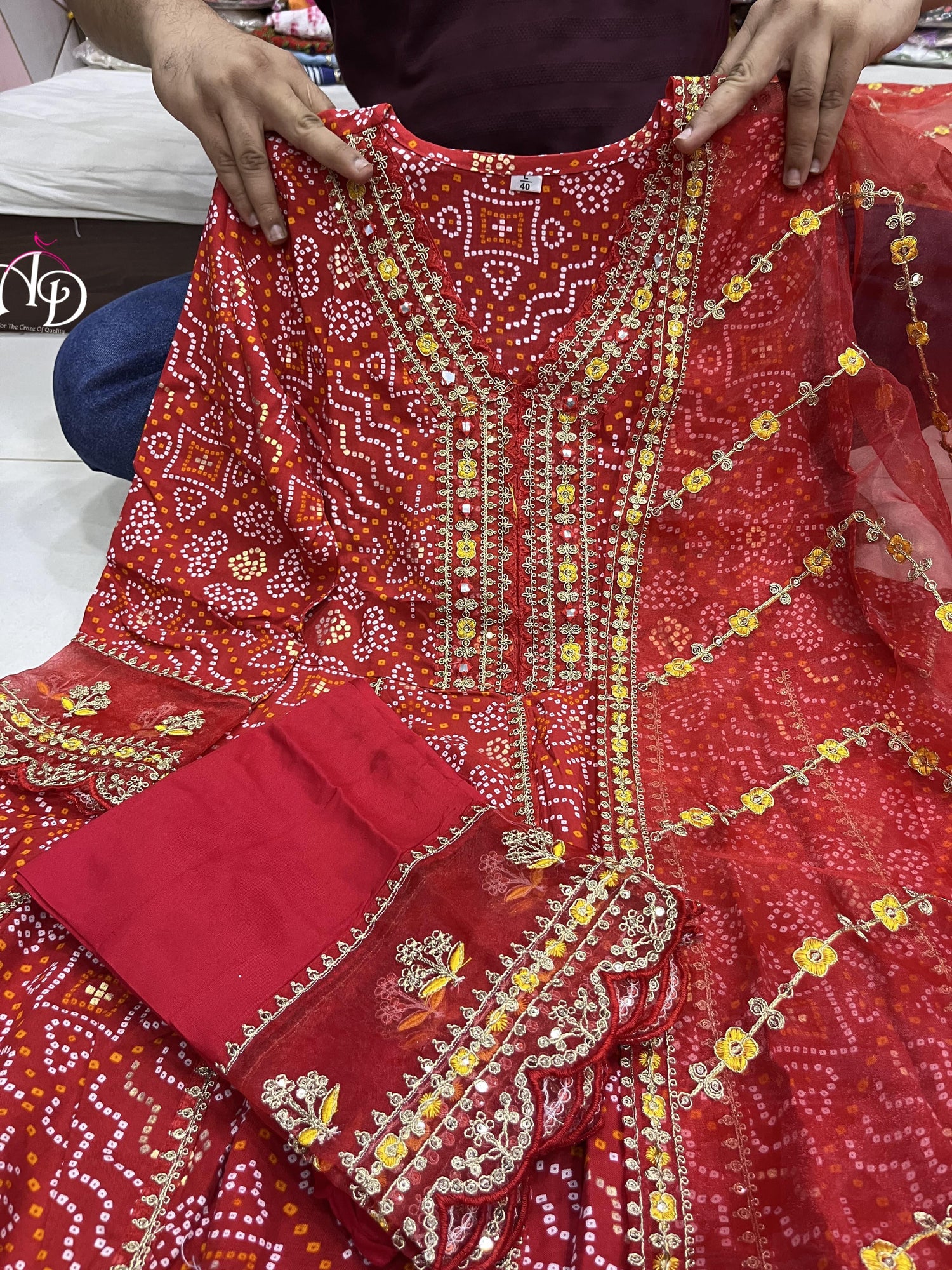 Meera Designer Red Voluminous Anarkali Readymade Suit