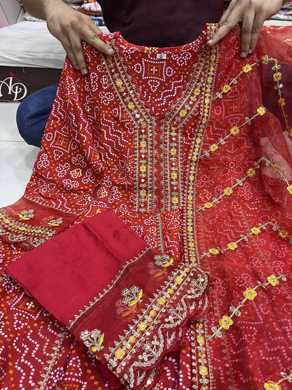 Meera Designer Red Voluminous Anarkali Readymade Suit