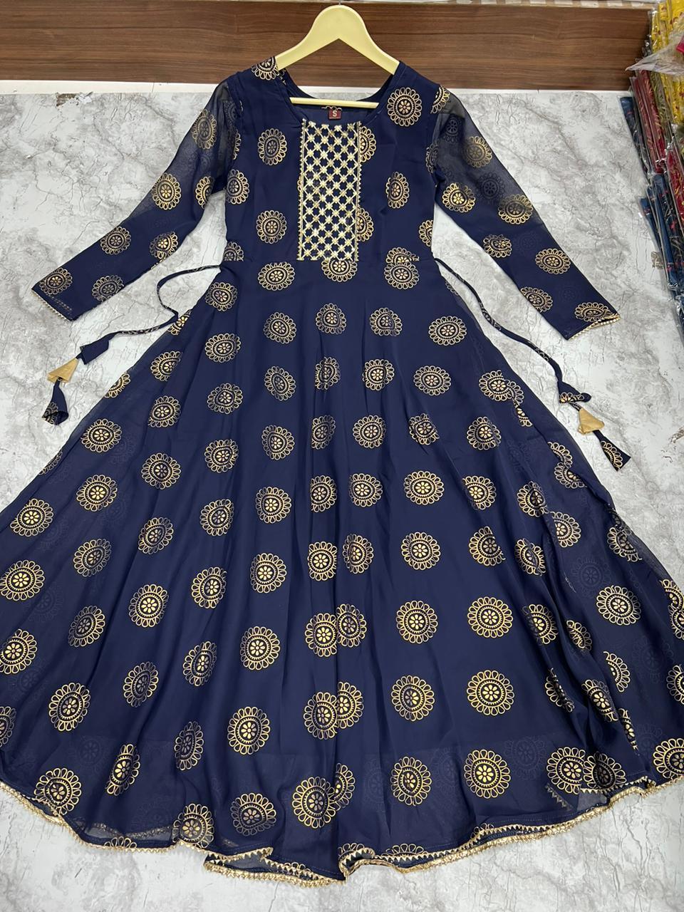 Kaveri Designer Pure Georgette Foil Print Flair Gown (799x06)