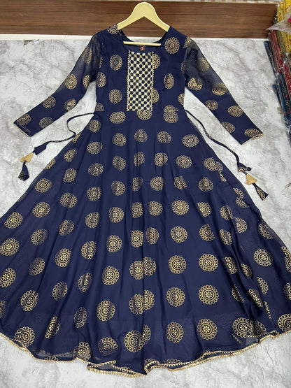 Kaveri Designer Pure Georgette Foil Print Flair Gown (799x06)
