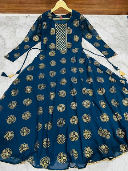 Kaveri Designer Pure Georgette Foil Print Flair Gown (799x06)