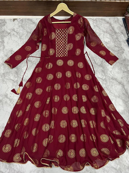 Kaveri Designer Pure Georgette Foil Print Flair Gown (799x06)