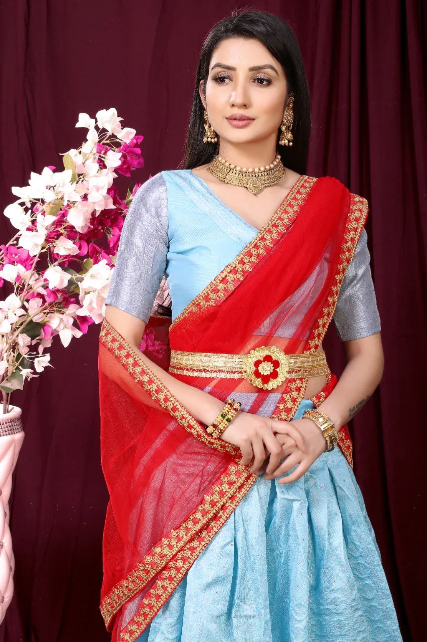 South Indian Festival special Kanjiveram Silk Zari Lehanga With Blouse Angle