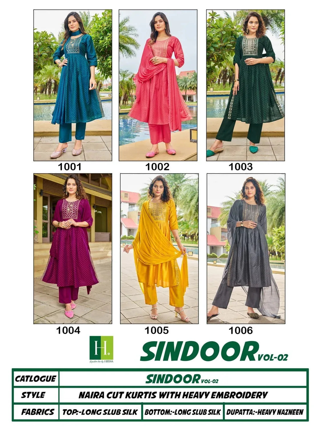Hirwa Sindoor Vol 2 Series 1001-1006 Long Slub Silk Readymade Suit (849x06)