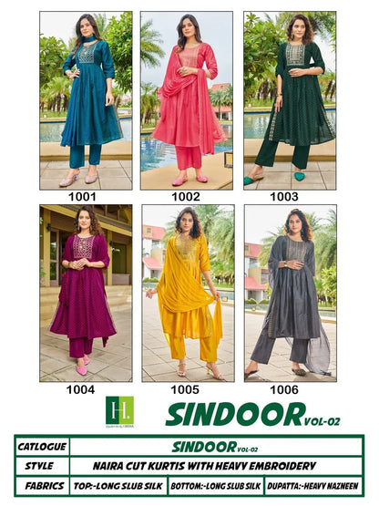 Hirwa Sindoor Vol 2 Series 1001-1006 Long Slub Silk Readymade Suit (849x06)