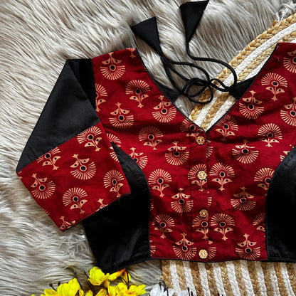 Bollywood Designer Ajrakh Peach Blouse