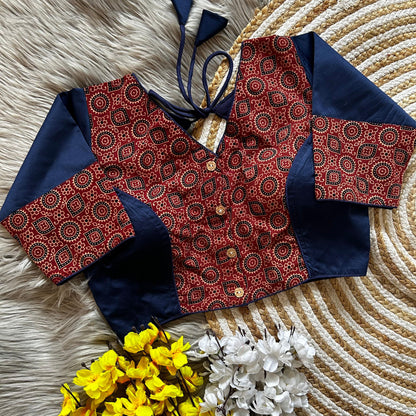 Bollywood Designer Ajrakh Peach Blouse