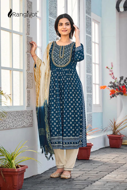 Rangjyot Present Rang Manch Vol 2 Readymade Rayon Kurta With Pant &amp; Dupatta Set (885x08)