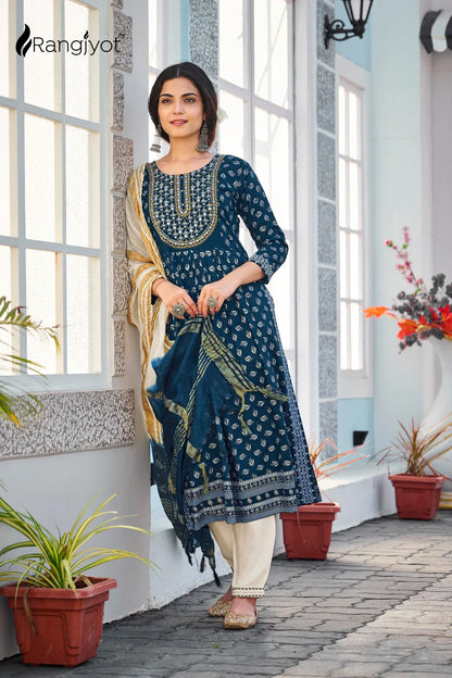 Rangjyot Present Rang Manch Vol 2 Readymade Rayon Kurta With Pant &amp; Dupatta Set (885x08)