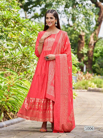 Ramuloo Ramulaa Heavy Rayon With Foil Print Kurti With Dupatta (650x07)