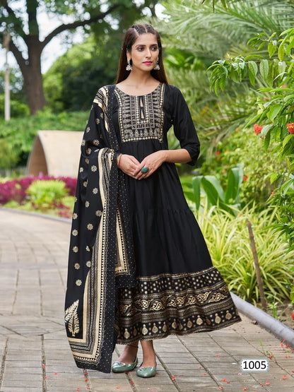 Ramuloo Ramulaa Heavy Rayon With Foil Print Kurti With Dupatta (650x07)