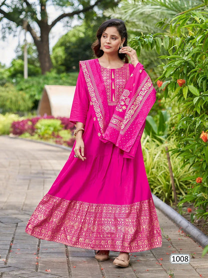 Ramuloo Ramulaa Heavy Rayon With Foil Print Kurti With Dupatta (650x07)