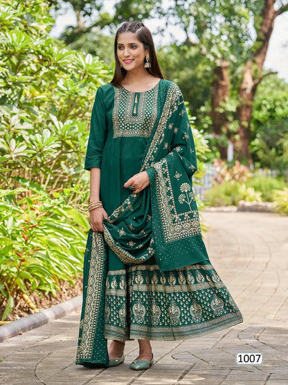 Ramuloo Ramulaa Heavy Rayon With Foil Print Kurti With Dupatta (650x07)