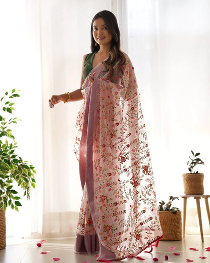 Beautiful Designer Heavy Organza Silk Saree Design 5048