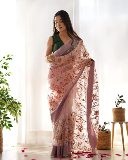 Beautiful Designer Heavy Organza Silk Saree Design 5048