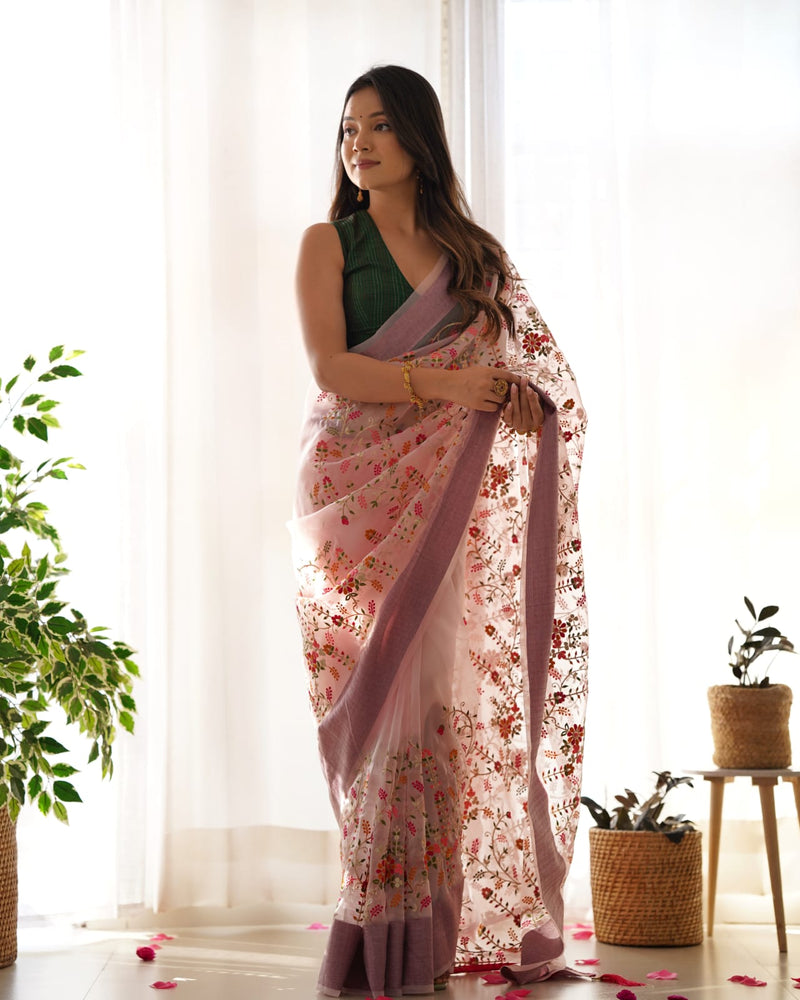 Beautiful Designer Heavy Organza Silk Saree Design 5048
