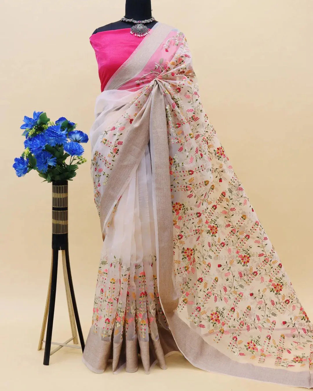 Beautiful Designer Heavy Organza Silk Saree Design 5048