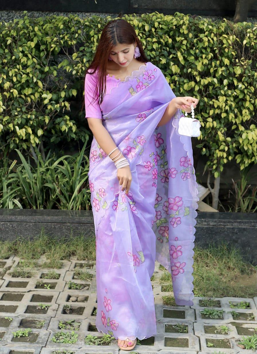 Beautiful Designer Soft Floral Print Organza Silk Saree