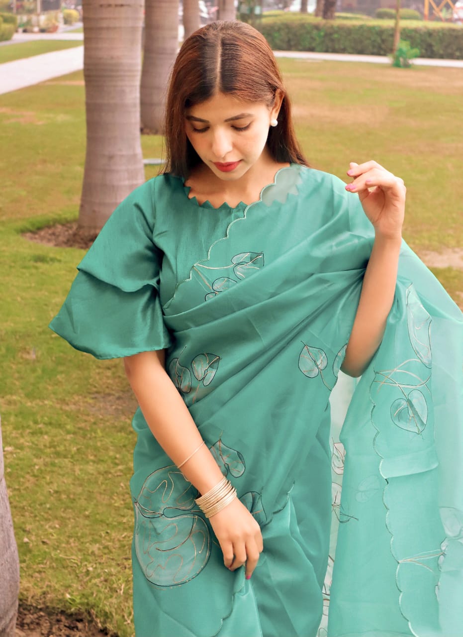 Beautiful Designer Soft Floral Print Organza Silk Saree