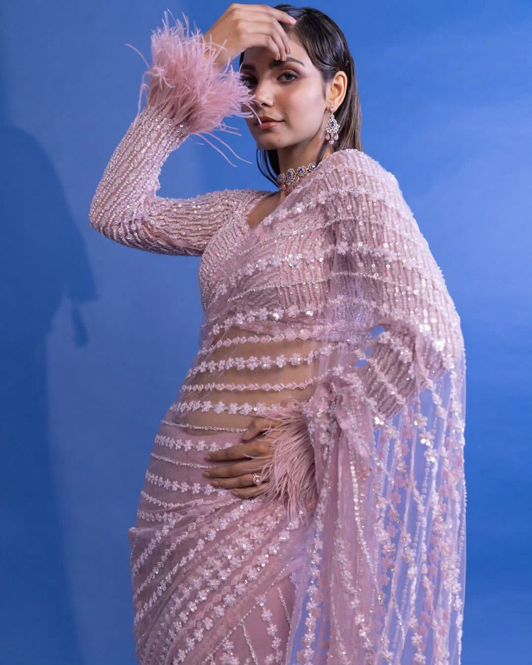 Beautiful Designer Heavy Butterfly Net Exclusive Sequenc Saree Design 5274