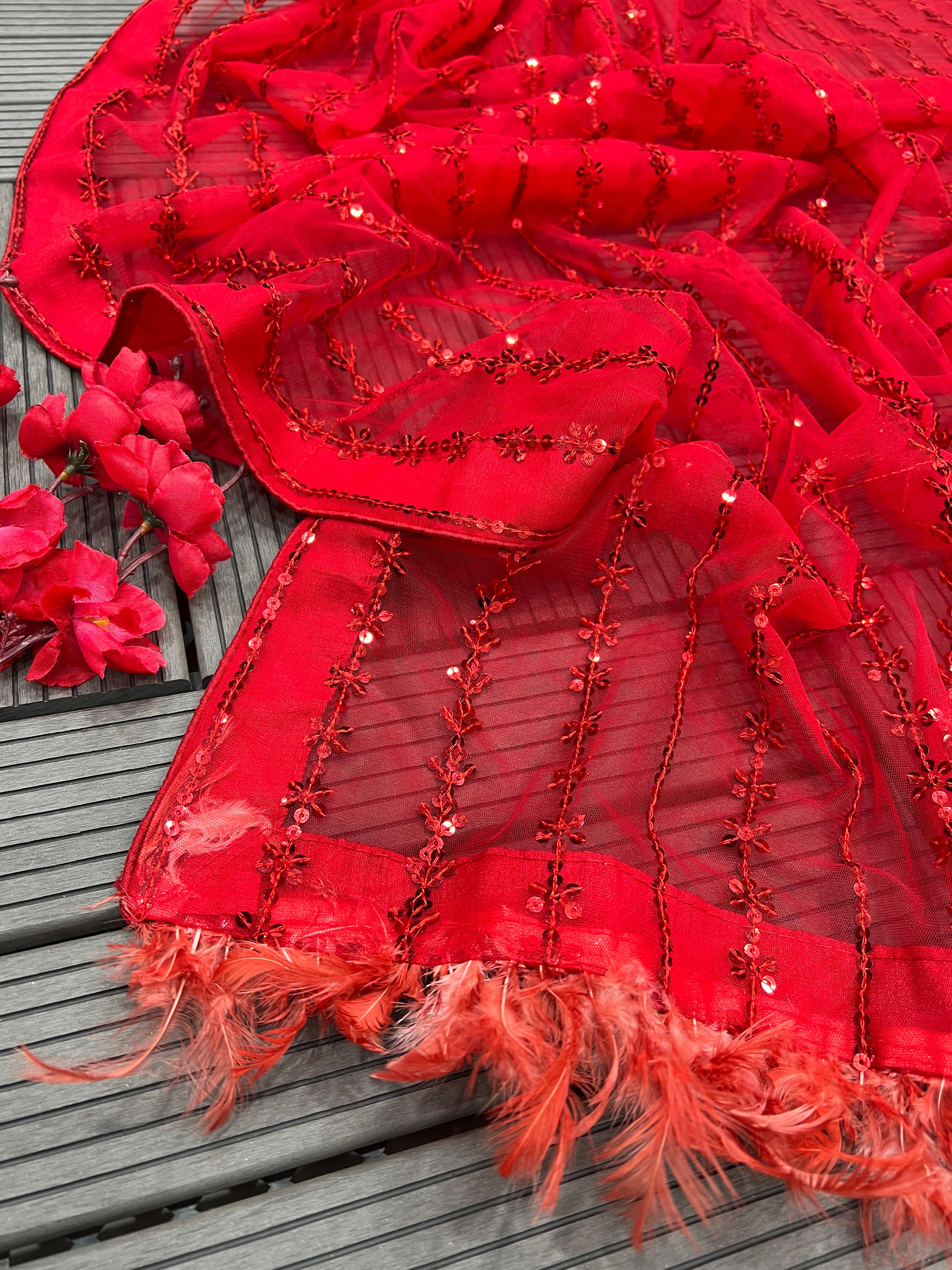 Beautiful Designer Heavy Butterfly Net Exclusive Sequenc Saree Design 5274