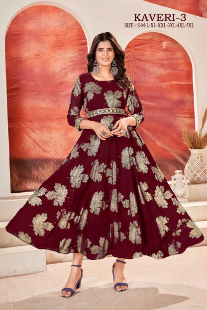 Kaveri-3 Faux Georgette Foil Gold Print Kurti Trendy Kurti (699x06)