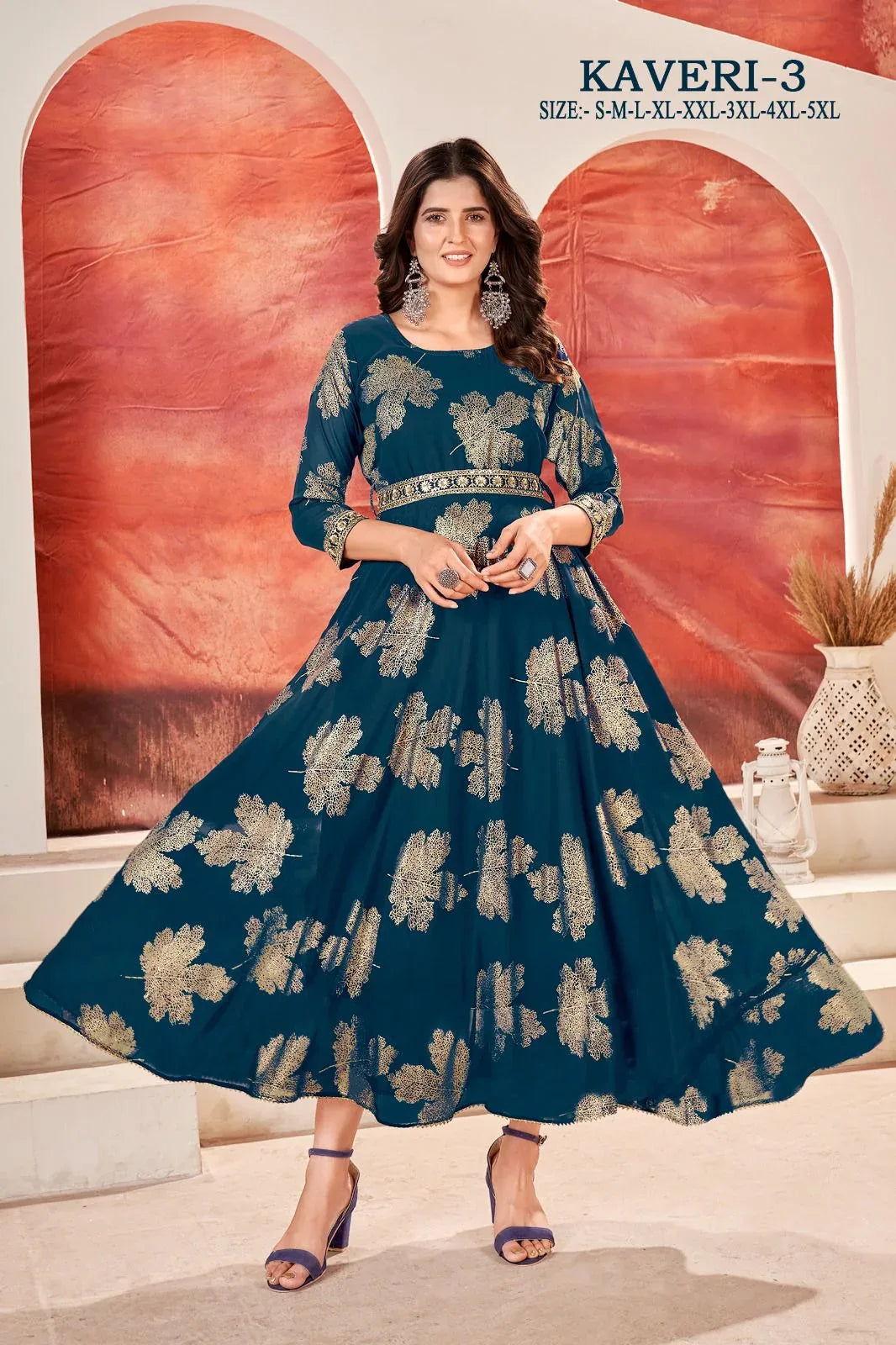 Kaveri-3 Faux Georgette Foil Gold Print Kurti Trendy Kurti (699x06)