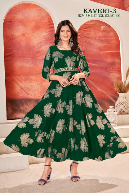 Kaveri-3 Faux Georgette Foil Gold Print Kurti Trendy Kurti (699x06)
