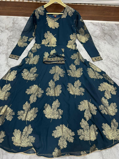 Kaveri-3 Faux Georgette Foil Gold Print Kurti Trendy Kurti (699x06)