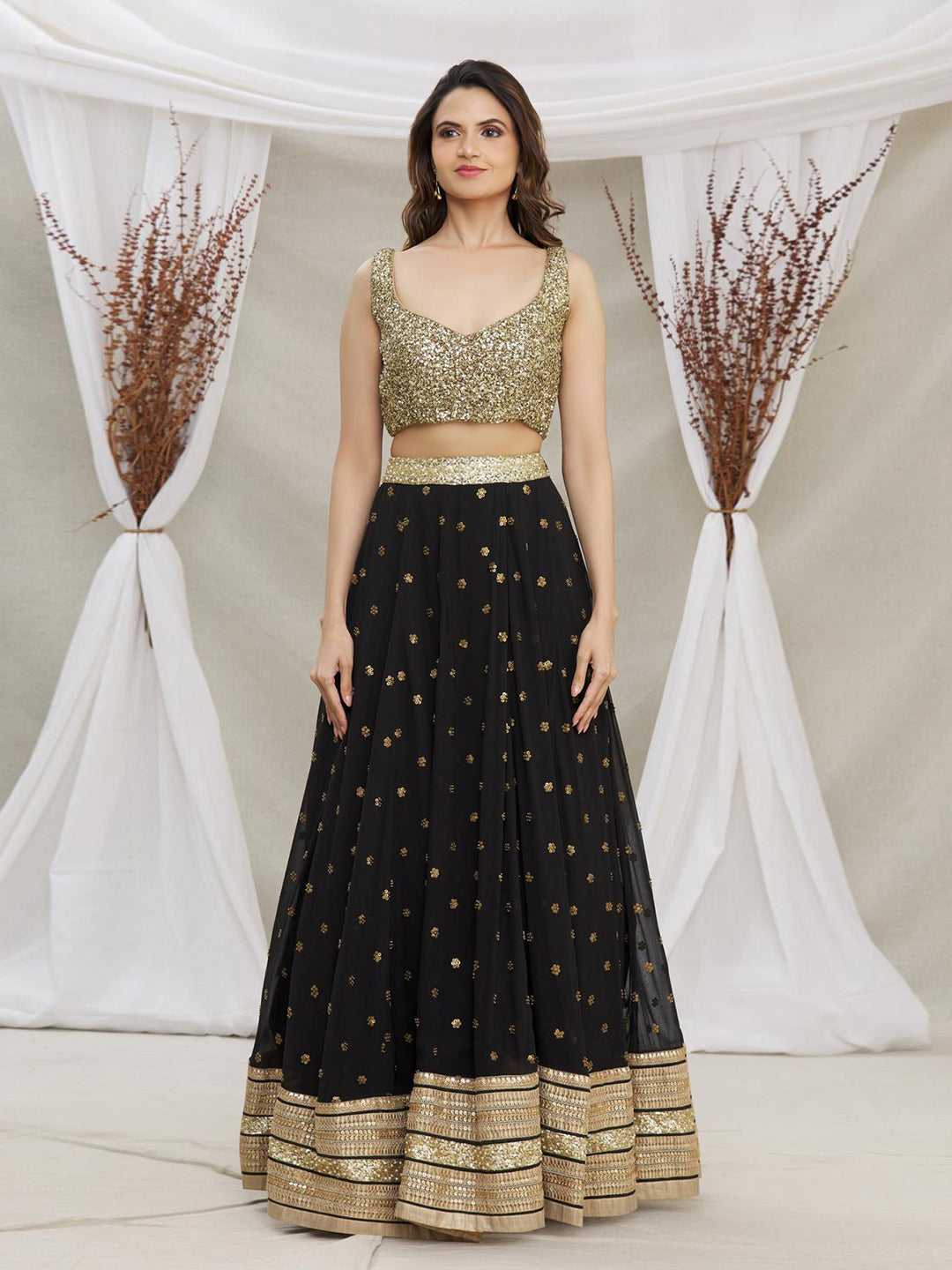 Beautiful Designer Georgette Black Sequenc Lehenga